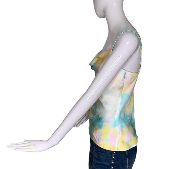 Zara Pastel Tie Dye Satin Spaghetti Straps Blouse Size XS Cowl Neck - Picture 5 of 9